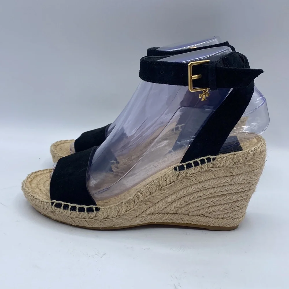Tory‎ Burch Laurel Black Suede Espadrille Wedge Sandal
